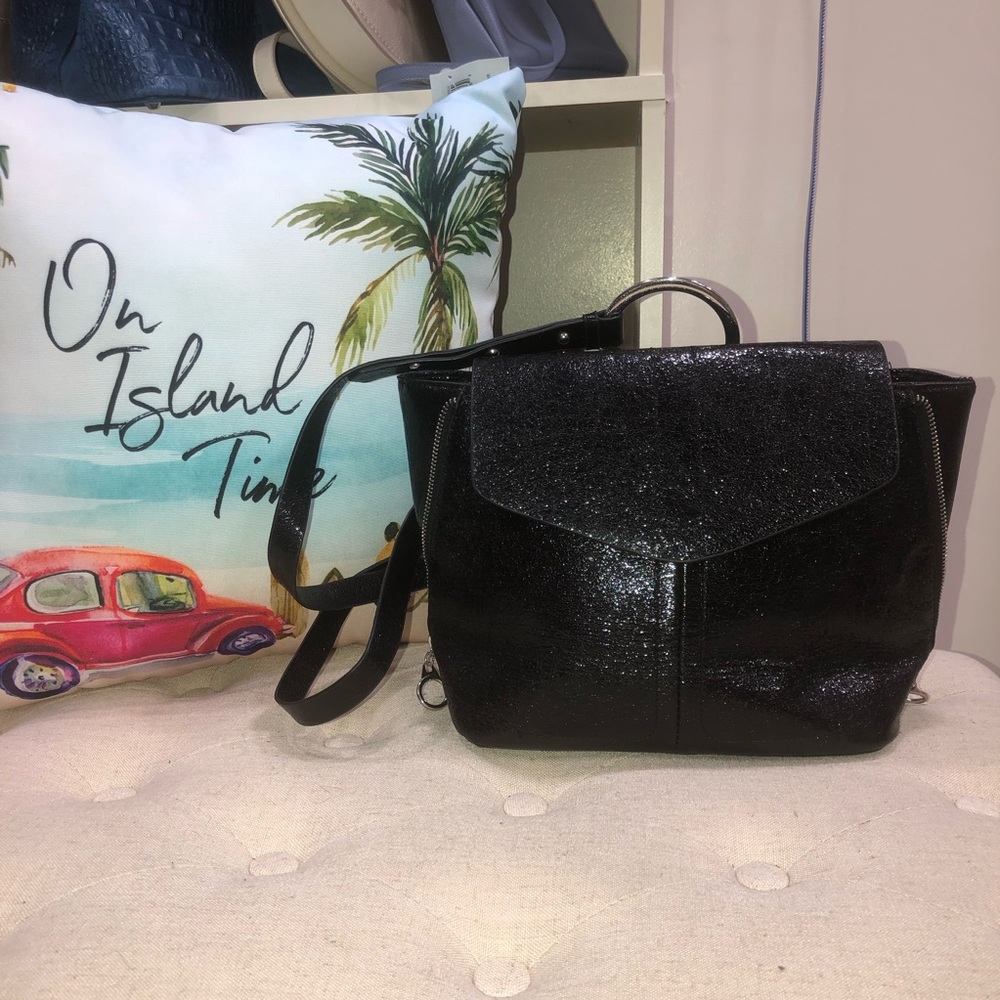 Zara TRF Black Leather Adjustable Straps Backpack